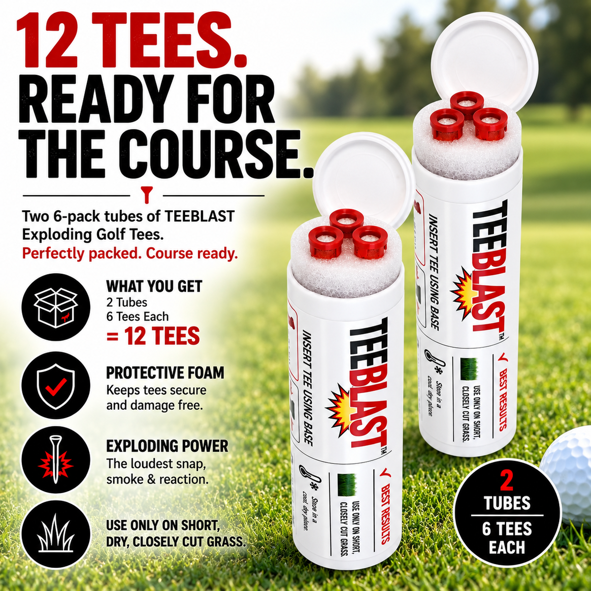 Two tubes containing twelve novelty golf tees