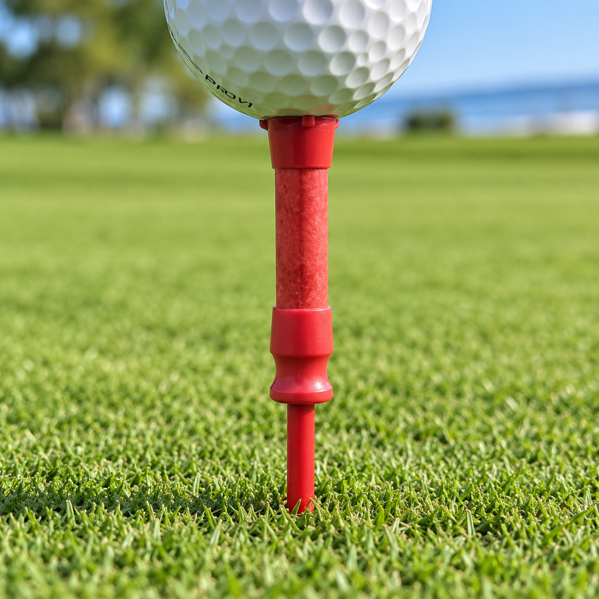 Novelty golf tee positioned under a golf ball